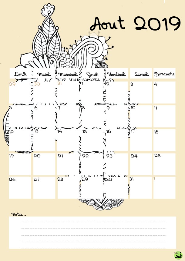 Calendrier Aout 2019