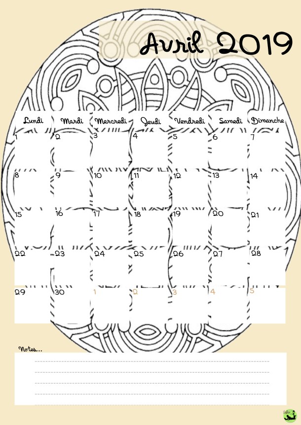 Calendrier avril 2019