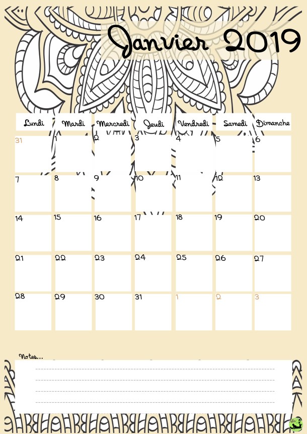 Calendrier janvier 2019