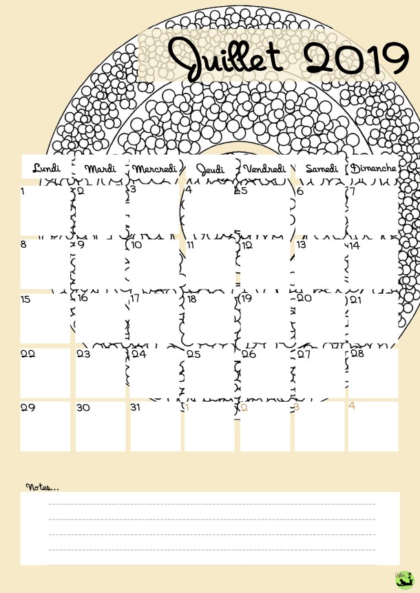 Calendrier juillet 2019