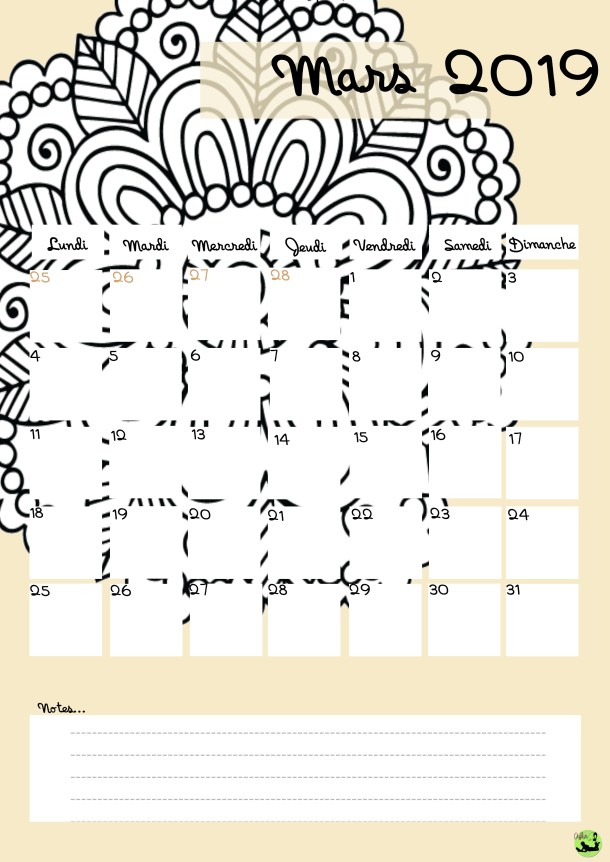 Calendrier mars 2019