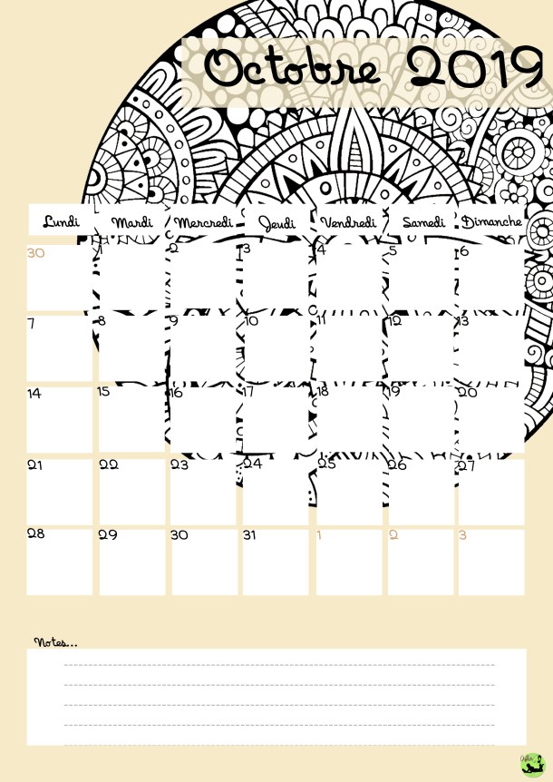 Calendrier octobre 2019