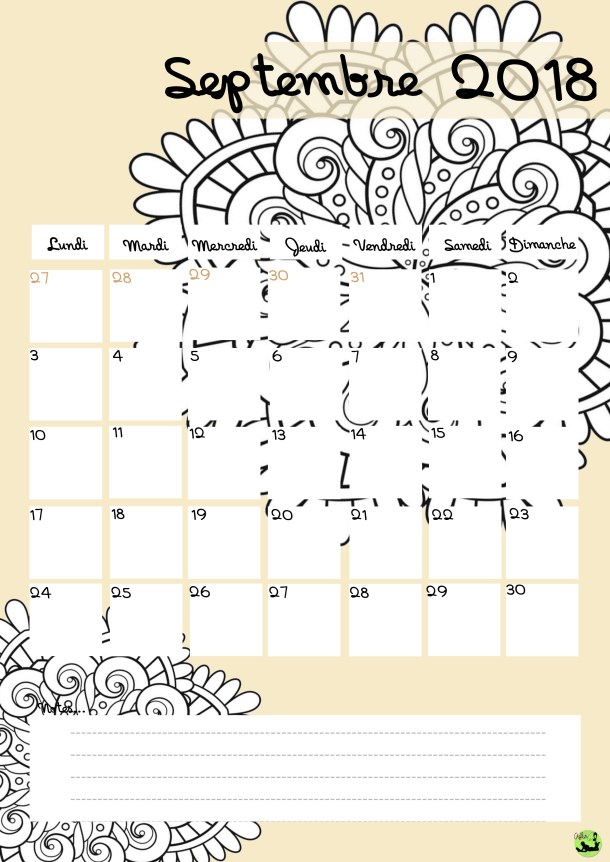 Calendrier septembre 2018